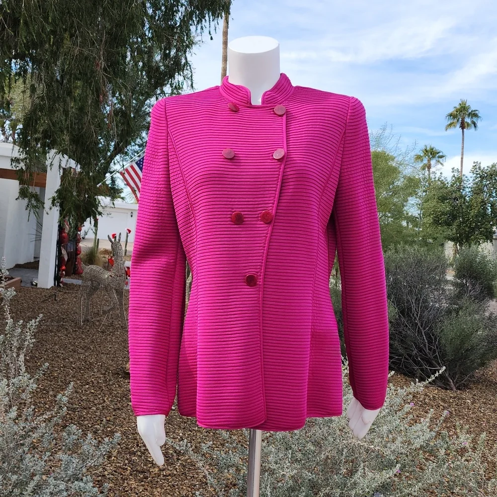 GIORGIO ARMANI Fuchsia Wool Blazer 46 Minimalist Cadet Jacket 90s Italy VINTAGE - Picture 9 of 16
